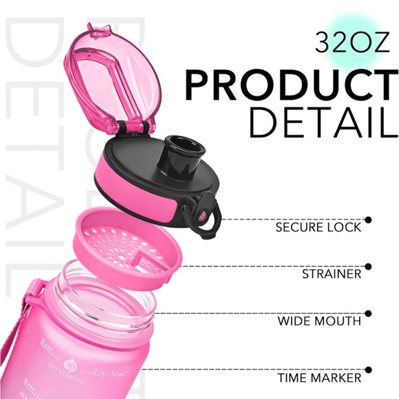 GOSWAG 32oz Motivational Water Bottle with Time Marker & Fruit Strainer BPA Free - Picture 5 of 6